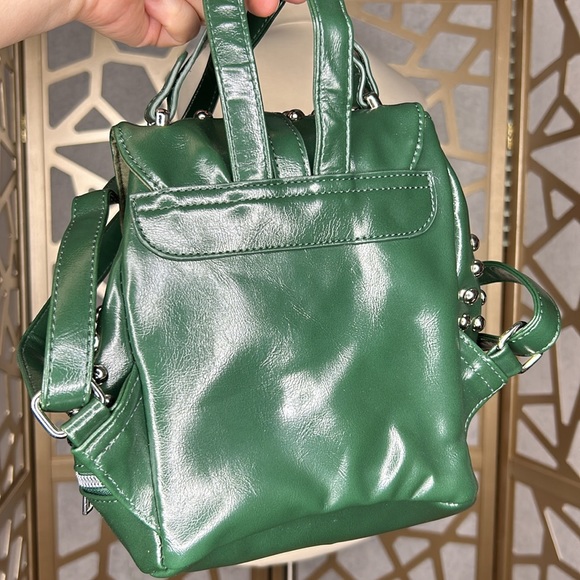 Faux Leather Green‎ Mini Backpack With Rivets - Picture 3 of 7